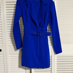 Elegant Blue Women's Belted Coat